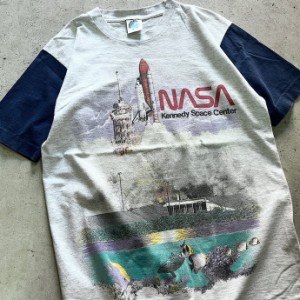 90年代 NASA KENNEDY SPACE CENTER ケネディ宇宙センター 企業ロゴ バイカラー プリントTシャツ メンズM 【古着】【中古】