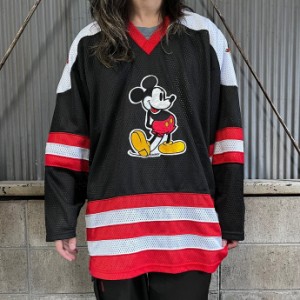 90年代 Disney ディズニー MICKY MOUSE ワッペン メッシュ ホッケーシャツ メンズXL相当 【古着】【中古】