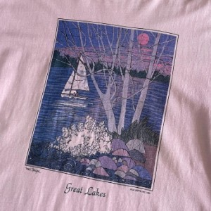 90年代 GREAT LAKES  風景画 アート プリントTシャツ メンズL 【古着】【中古】