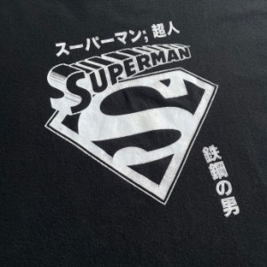 Superman スーパーマン 超人 鉄鋼の男 日本語 漢字 ロゴ フロッキープリントTシャツ ムービーTシャツ メンズXL 【古着】【中古】