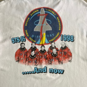90年代 STS-95 FRIENDSHIP7 JOHN GLENN スペースシャトル 宇宙飛行士 アート 両面プリントTシャツ メンズL 【古着】【中古】