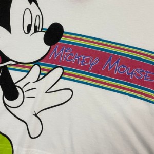USA製 MICKEY UNLIMITED Disney ディズニー MICKEY MOUSE ミッキーマウス プリントTシャツ Vネック ショート丈 レディースL 【古着】【中