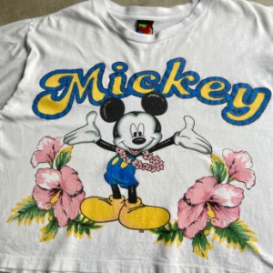 90年代 Disney ディズニー ミッキーマウス ショート丈 キャラクタープリントTシャツ メンズ レディースXL相当 レディース 【古着】【中古