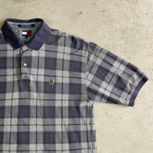 90年代 TOMMY HILFIGER トミーヒルフィガー 鹿の子 ポロシャツ チェック柄 メンズXL 【古着】【中古】