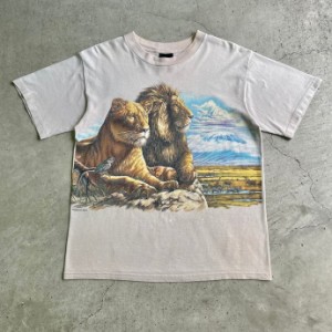 90年代 USA製 HABITAT ライオン アニマル 両面プリント Tシャツ メンズM-L相当 【古着】【中古】