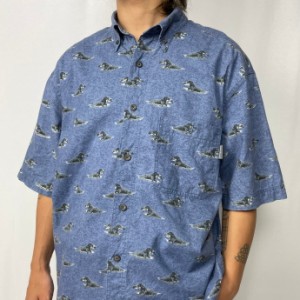 WOOLRICH ウールリッチ 犬 半袖 コットン 総柄シャツ 表記メンズM 実寸L相当 【古着】【中古】