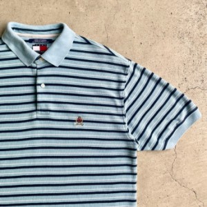 90年代 TOMMY HILFIGER トミーヒルフィガー 鹿の子 ボーダー ポロシャツ メンズM 【古着】【中古】