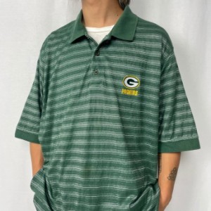 NFL GREEN BAY PACKERS チームロゴ ワンポイント刺繍 ボーダー ポロシャツ メンズXL 【古着】【中古】