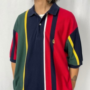 90年代 NAUTICA ノーティカ ゴルフ ワンポイント刺繍 ボーダー ポロシャツ メンズXL 【古着】【中古】