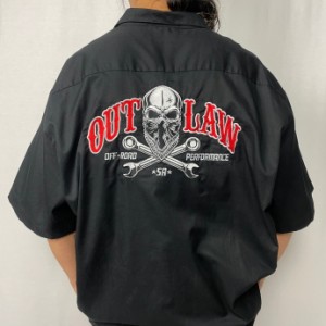 OUT LAW OFF-ROAD PERFORMANCE 骸骨 刺繍 企業ロゴ 開襟 ワークシャツ メンズXL 【古着】【中古】