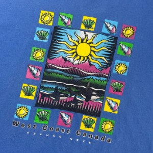 90年代 WEST COAST CANADA シャチ 貝殻 アニマル スーベニア アート プリント Tシャツ  メンズ2XL相当 【古着】【中古】