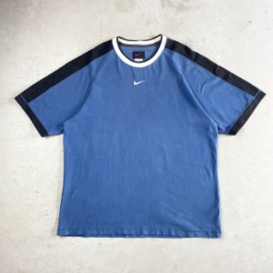 00年代 NIKE ナイキ センターロゴ刺繍 ラインデザイン Tシャツ メンズ2XL相当 【古着】【中古】