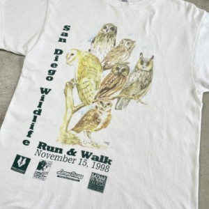 90年代 SAN DIEGO WILD LIFE RUN&WALK フクロウ イベント アニマル アート プリントTシャツ メンズM 【古着】【中古】