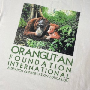 90年代 USA製 ORANGUTAN FOUNDATION INTERNATIONAL オランウータン アニマル アート プリントTシャツ メンズL 【古着】【中古】