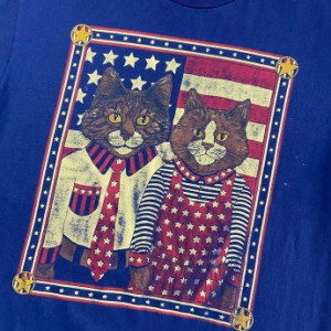 90年代 猫 星条旗 アニマル プリントTシャツ メンズL 【古着】【中古】