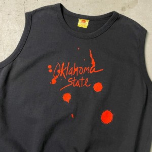 80年代 OKLAHOMA STATE ロゴプリント ノースリーブ スウェットシャツ メンズL相当 【古着】【中古】