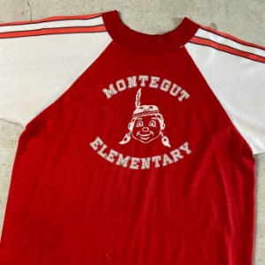 70年代 MONTEGUT ELEMENTARY 切替 ラグラン スクールプリントTシャツ メンズL相当 【古着】【中古】