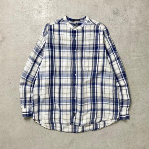 90年代 DOCKERS リネンチェックシャツ スタンドカラーシャツ メンズXL