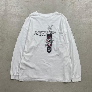 00年代 USA製 HAWAII ドラゴン デザインプリント 長袖Tシャツ ロンT メンズL