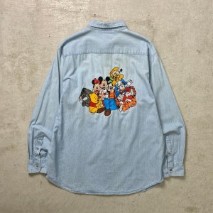 90年代 MICKEY.INC ディズニー 長袖 シャンブレーシャツ メンズXL レディース