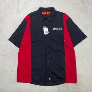 DEADSTOCK NOS Dickies ディッキーズ  ワークシャツ 半袖シャツ バイカラー 企業ロゴ刺繍 メンズXL