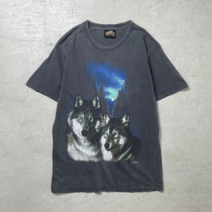 アニマル オオカミ プリントTシャツ メンズM~L相当