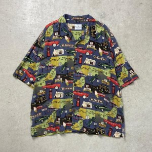 DAVID CAREY 半袖 レーヨン 総柄シャツ オープンカラー 開襟 メンズ2XL