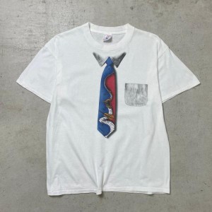 90年代 USA製 UNKNOWN だまし絵 フェイクプリントTシャツ ネクタイ メンズL