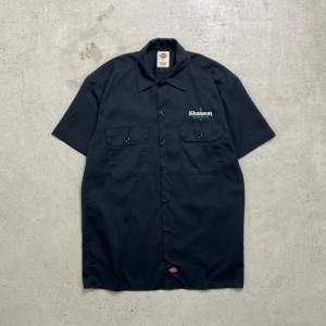 00年代 Dickies ディッキーズ 半袖 ワークシャツ 企業ロゴ刺繍 メンズM相当