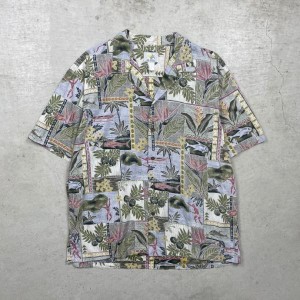 90年代 ハワイ製 HO ALOHA アロハシャツ ハワイアンシャツ 開襟 オープンカラー 総柄 メンズ2XL