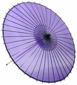 絹傘Ａ（2本柄）紫　飾り糸：赤・水・緑・赤　持ち運びに便利な継ぎ柄！文化祭・大道芸・コスプレ　２本継　和傘