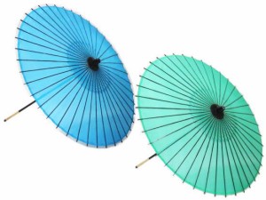 絹傘・藤巻（2本柄）グリーン・ブルー　飾り糸：黄・水・紫・赤　持ち運びに便利な継ぎ柄！文化祭・大道芸・コスプレ　２本継　和傘