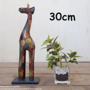 キリンのオブジェDT 30cm 水玉模様 ドット柄 ドットカラー きりんさん 木彫りの動物 木彫りの置物 ハンドメイド