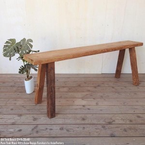 ベンチ 124.5cm 木製 スツール オールドチーク 木 総無垢材 一枚板 飾り台 花台 アジアン家具 木製いす 天然木 イス 椅子