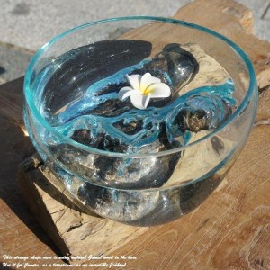 吹きガラスと天然木のオブジェ B20 金魚鉢 メダカ水槽 花瓶 流木ガラス ガラス鉢 プランター 花瓶 アクアリウム ガラスボウル テラリウム