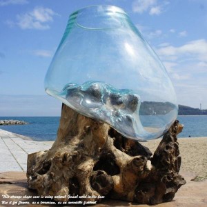 吹きガラスと天然木のオブジェ L 金魚鉢 メダカ水槽 花瓶 流木ガラス ガラス鉢 プランター 花瓶 アクアリウム ガラスボウル テラリウム 