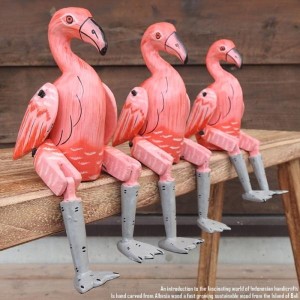 お座り フラミンゴさん Sサイズ ウェルカム人形 鳥 木製 木彫りの置物 動物インテリア バリ雑貨 アジアン雑貨 動物置物 木製オブジェ