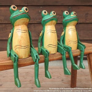 お座り カエルさん 黄色 Lサイズ ウェルカム人形 蛙 かえる 木製 木彫りの置物 動物インテリア バリ雑貨 アジアン雑貨 動物置物