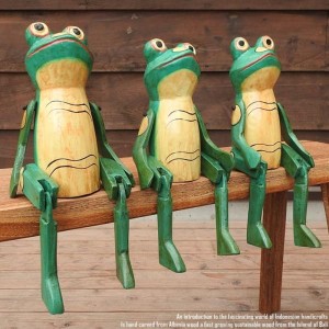 お座り カエルさん 黄色 Mサイズ ウェルカム人形 蛙 かえる 木製 木彫りの置物 動物インテリア バリ雑貨 アジアン雑貨 動物置物