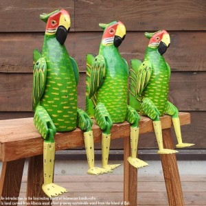 お座り オウムさん Lサイズ ウェルカム人形 鳥 木製 木彫りの置物 動物インテリア 動物置物 木製オブジェ 動物置物