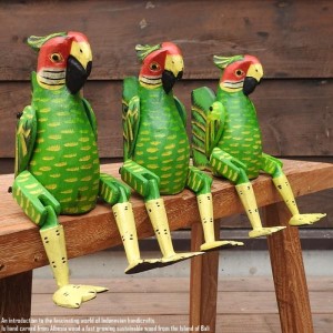 お座り オウムさん Sサイズ ウェルカム人形 鳥 木製 木彫りの置物 動物インテリア アジアン雑貨 動物置物 木製オブジェ