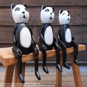 お座り パンダさん Lサイズ ウェルカム人形 木製 木彫りの置物 動物インテリア 動物置物 木製オブジェ 動物置物