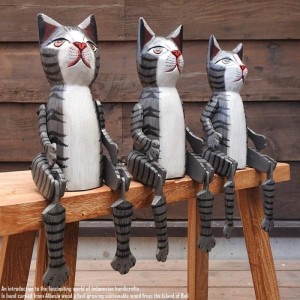 お座り ネコさん Lサイズ ウェルカム人形 ねこ 猫 木製 木彫りの置物 動物インテリア 動物置物 木製オブジェ 動物置物