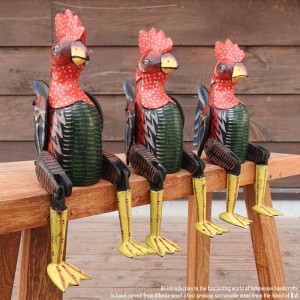 お座り ニワトリさん [2] Mサイズ ウェルカム人形 鶏 鳥 木製 木彫りの置物 動物インテリア バリ雑貨 アジアン雑貨 木製オブジェ
