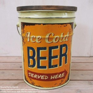 ペール缶スツール Ice Cold Beer [ビール] 収納付き椅子 リメイク家具 オイル缶 ペンキ缶 ゴミ箱 スチール腰掛 アメリカン雑貨
