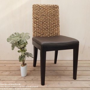 チーク無垢材 ウォーターヒヤシンス ダイニングチェア 革張り（合皮）アジアン家具 アジアンリゾートチェア 椅子 木製いす