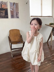 子供服 キッズ 女の子 バルーンワンピース ノースリーブ リボン おしゃれ かわいい カジュアル 夏 人気 韓国