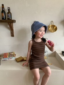 子供服 キッズ 女の子 ノースリーブワンピース  ボーダー タイト ミニ丈 おしゃれ かわいい おでかけ 夏 人気 韓国