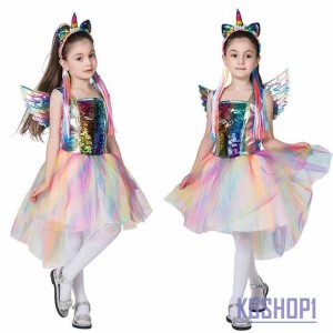 ハロウィン 衣装 女の子 コスプレ 仮装 子供 ユニコーン ノースリーブ ドレス キッズ ハロウイン コスプレ 変装 コスプレ衣装 仮装 ハロ