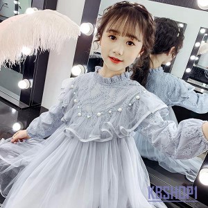 ワンピース キッズ 長袖 子供服 女の子 春秋 キッズワンピース レースワンピース チュール フリル 子供ドレス お姫様 ジュニア おしゃれ 